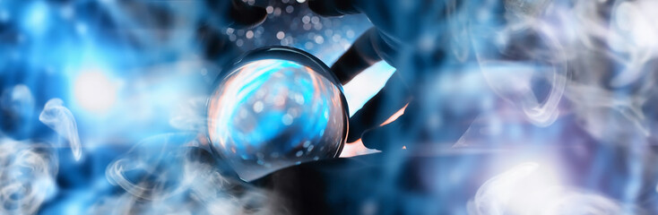 Astrological background. Crystal ball with predictions. Horoscope of the stars. Fortune telling and...