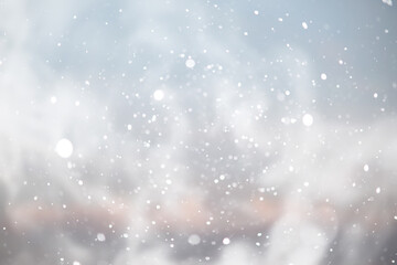 blue snowfall bokeh background, abstract snowflake background on blurred abstract blue