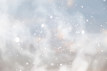blue snowfall bokeh background, abstract snowflake background on blurred abstract blue