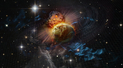 Double star system with a background space nebulosity. Elements of this image furnished by NASA.