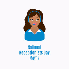 National Receptionists Day vector. Smiling receptionist with headphones vector. Administrative female worker icon vector. Receptionists Day Poster, May 12. Important day
