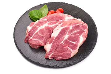 Pork steaks, isolated on a white background. High resolution image.