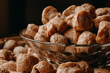 View of soya chucks in a bowl which is rich in protein and alternative for meat.
