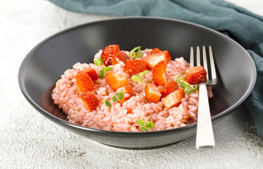 Fresh strawberry risotto a delicate and elegant dish
