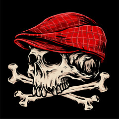 cross bone skull with flat cap illustration