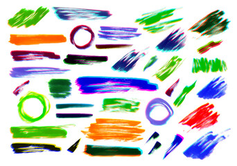 hand drawn brush strokes set, color aberration