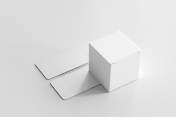 Isolated Product Packaging Box with Business Cards 3D Rendering