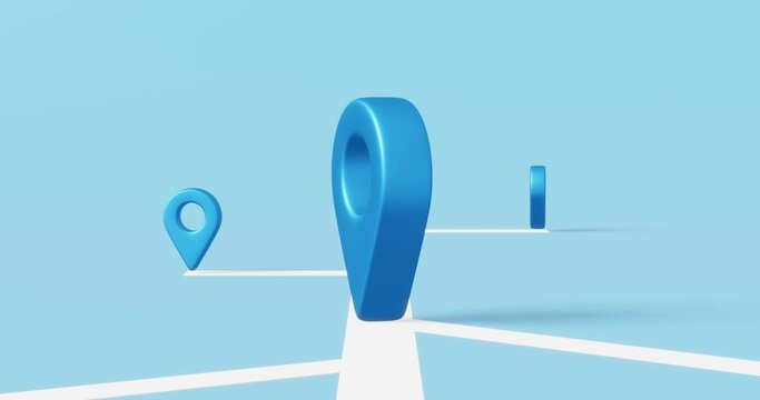 Locator mark of map and location pin or navigation icon sign on blue background with search concept. 3D rendering.
