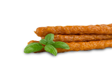 Kabanos isolated on a white background. Cabanossi from pork. Meat snacks