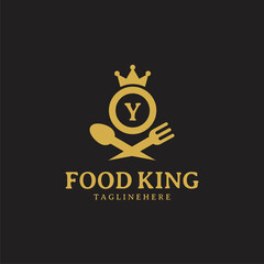 Initial letter Y King food Logo Design Template. Illustration vector graphic. Design concept fork,spoon and crown With letter symbol. Perfect for  cafe, restaurant, cooking business