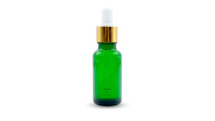 Natural organic cosmetic serum bottle green watercolor isolated on white background