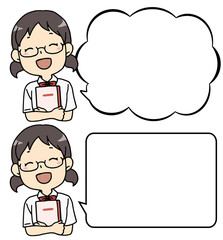 ノートを抱えた眼鏡の女子学生のバストアップ