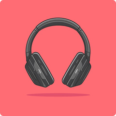 Headphone Black color front view, vector design and isolated  background.