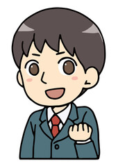 ガッツポーズをとる男子学生のバストアップ