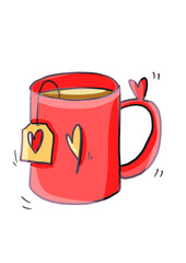 Red Mug with Tea Coffee Clipart Doodle Home spa Self Care Relax Rest