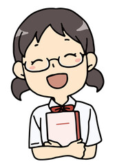 Fototapeta premium ノートを抱えた眼鏡の女子学生のバストアップ