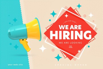 Promotion communication banner for headhunting website. Header design announcing recruitment campaign, inviting job sicker and newcomer to join team. Advertisement vector illustration