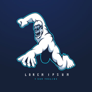 White Kong logo design vector with modern illustration concept style for badge, emblem and t-shirt printing. King Kong is on a rampage for a sports team