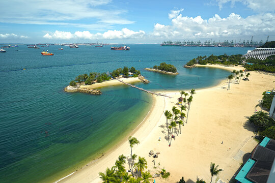 View of sentosa island beaches from Palawan beach