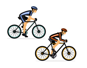 Cyclist couple, man and woman riding sport bike isolated vector illustration