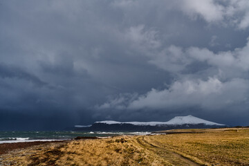Storm approaching island on the Norwegian coast