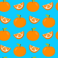 Seamless vector pattern with orange on a blue  background. Suitable for the design of textile fabric, wrapping paper, and wallpaper for websites. Vector illustration.
