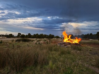 Outdoor bomb fire  in the paddock