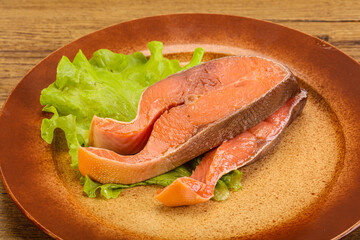 Two pink salmon fish steak
