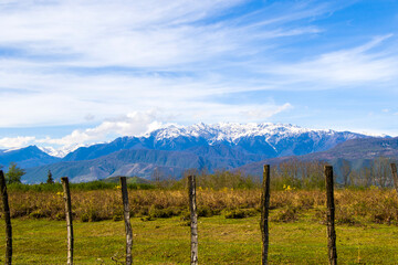 Metal fence and Egrisi mountain landscape