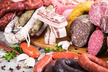 a lot of Fresh smoked sausages