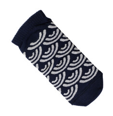 Dark blue cotton socks with pattern isolated on white background