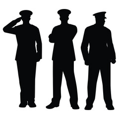 Set of soldier officer silhouette on white background