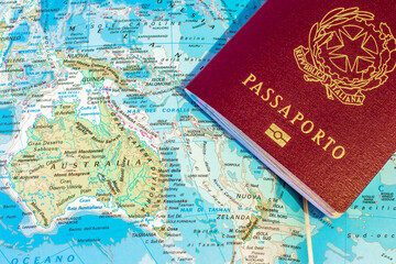 Italian passport with Australian map