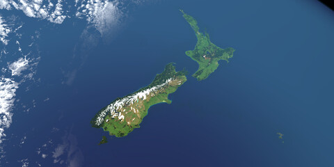 New Zealand Island in planet earth, aerial view from outer space - obrazy, fototapety, plakaty