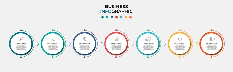 Vector Infographic design business template with icons and 7 options or steps. Can be used for process diagram, presentations, workflow layout, banner, flow chart, info graph
