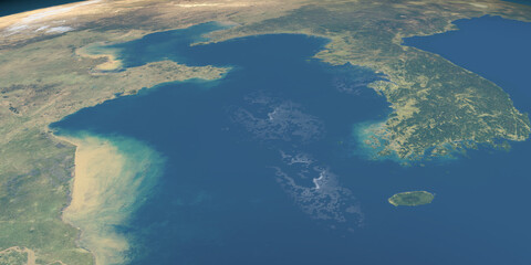 Yellow Sea in planet earth, aerial view from outer space © Manuel Mata