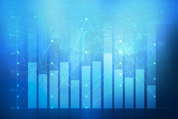 Bar chart with blue abstract background for business concept