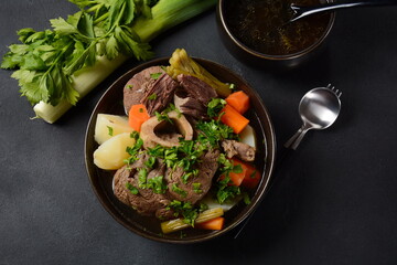 Pot-au-feu, traditional french stew. Stewed beef and potatoes. In France considered a national dish.