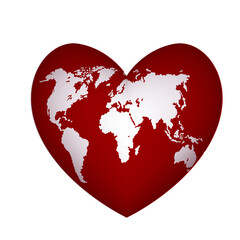 Obraz na płótnie Canvas Red heart with white world map. Continents and continents of planet earth. Day of environmental protection. Vector illustration