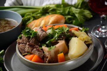 Pot-au-feu, traditional french stew. Stewed beef and potatoes. In France considered a national dish.
