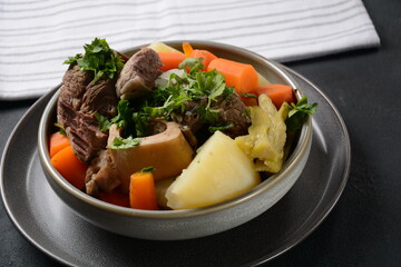 Pot-au-feu, traditional french stew. Stewed beef and potatoes. In France considered a national dish.
