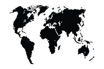 Simplified world map for laser engraving. Black outline of continents and continents. Vector illustration.