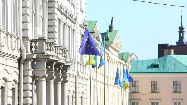european union and ukrainian flags