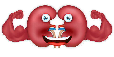 Cartoon design of Strong Muscle Healthy of Kidney human renal isolated on white background. Vector illustration.