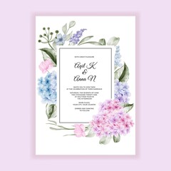 elegant watercolor flower hydrangea wedding invitation card