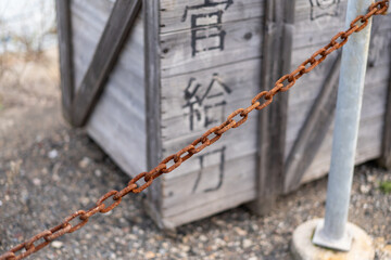 old wooden shipping crate on dock
