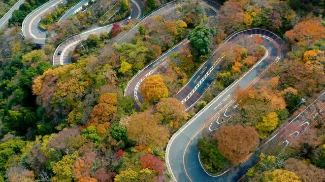 Winding road in Hakone Japan aerial view