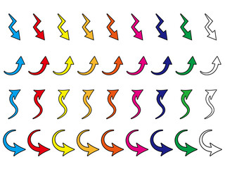ギザギザやカーブしている矢印のベクター素材セット