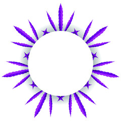 Round frame, background. Made from purple marijuana leaves. Vector illustration.