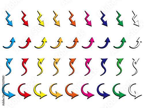 ギザギザやカーブしている矢印のベクター素材セット Wall Mural アオフジマキ